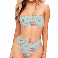 Cath Kidston Bandeau Bikini Two Piece Women's Swimsuit - Kensington Rose Pattern Art