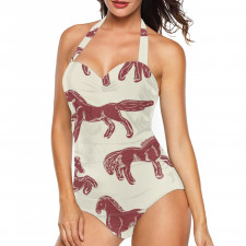 Burga Art Pattern Tankini Halter One Piece Women's Swimsuit - Burga Mustang Pattern Art Poster