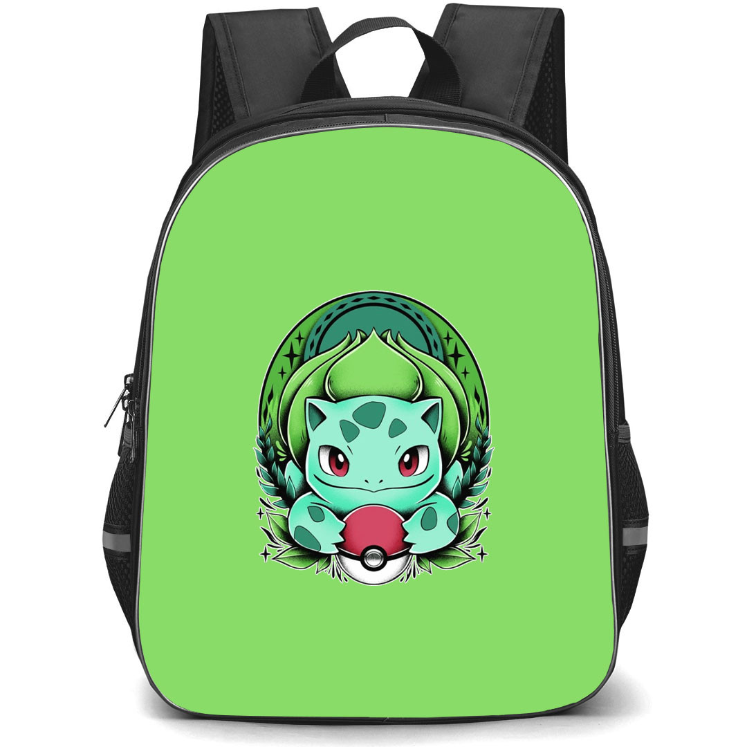 Pokemon Bulbasaur Backpack StudentPack - Bulbasaur Holding Pokeball On Green Background