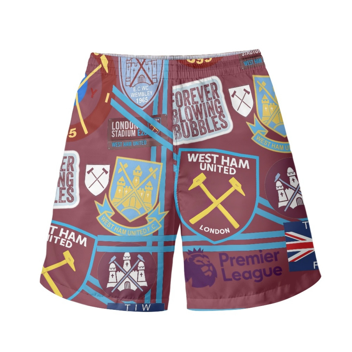 West Ham United F.C Beach Shorts Swim Pants Swimming Trunks - West Ham United F.C Mania Collage Logo