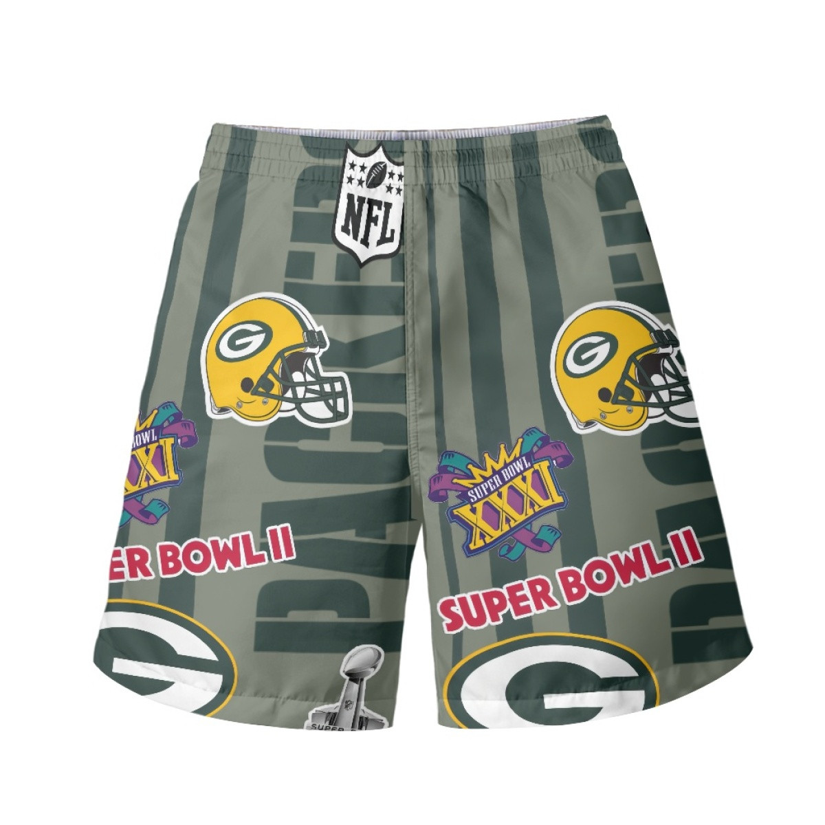 NFL Green Bay Packers Beach Shorts Swim Pants Swimming Trunks - Green Bay Packers Super Bowl Championship Mania Collage Logo
