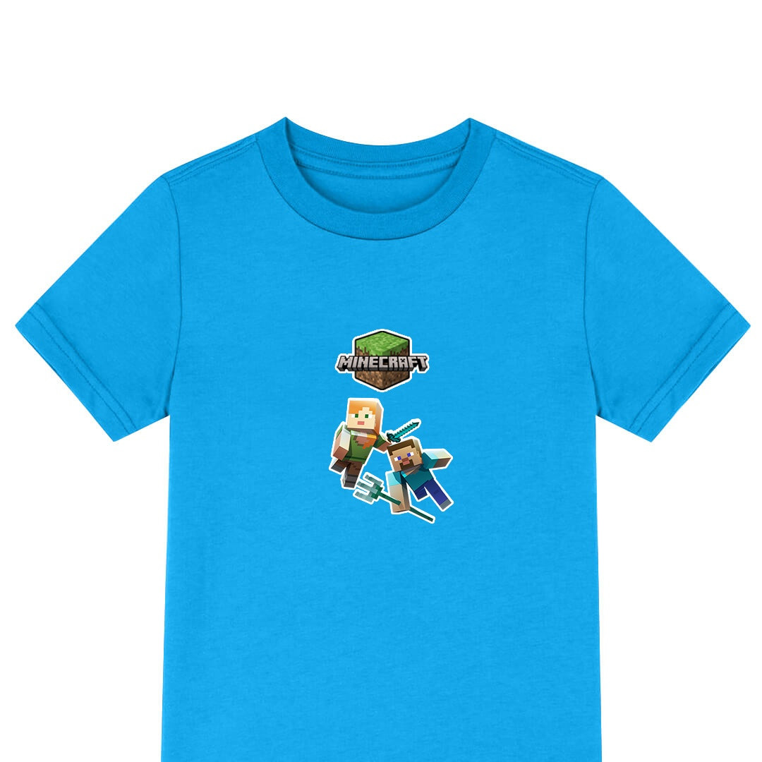 Minecraft Tee Shirt T-Shirt Short Sleeve - Steve And Alex Aquatic Chibi Art