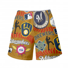 MLB Milwaukee Brewers Beach Shorts Swim Pants Swimming Trunks - Milwaukee Brewers Mania Collage Logo