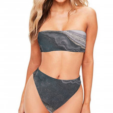 Burga Art Pattern Bandeau Bikini Two Piece Women's Swimsuit - Burga Night Black Camouflage Poster