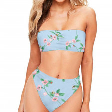 Cath Kidston Bandeau Bikini Two Piece Women's Swimsuit - Greenwich Flowers Blue Pink