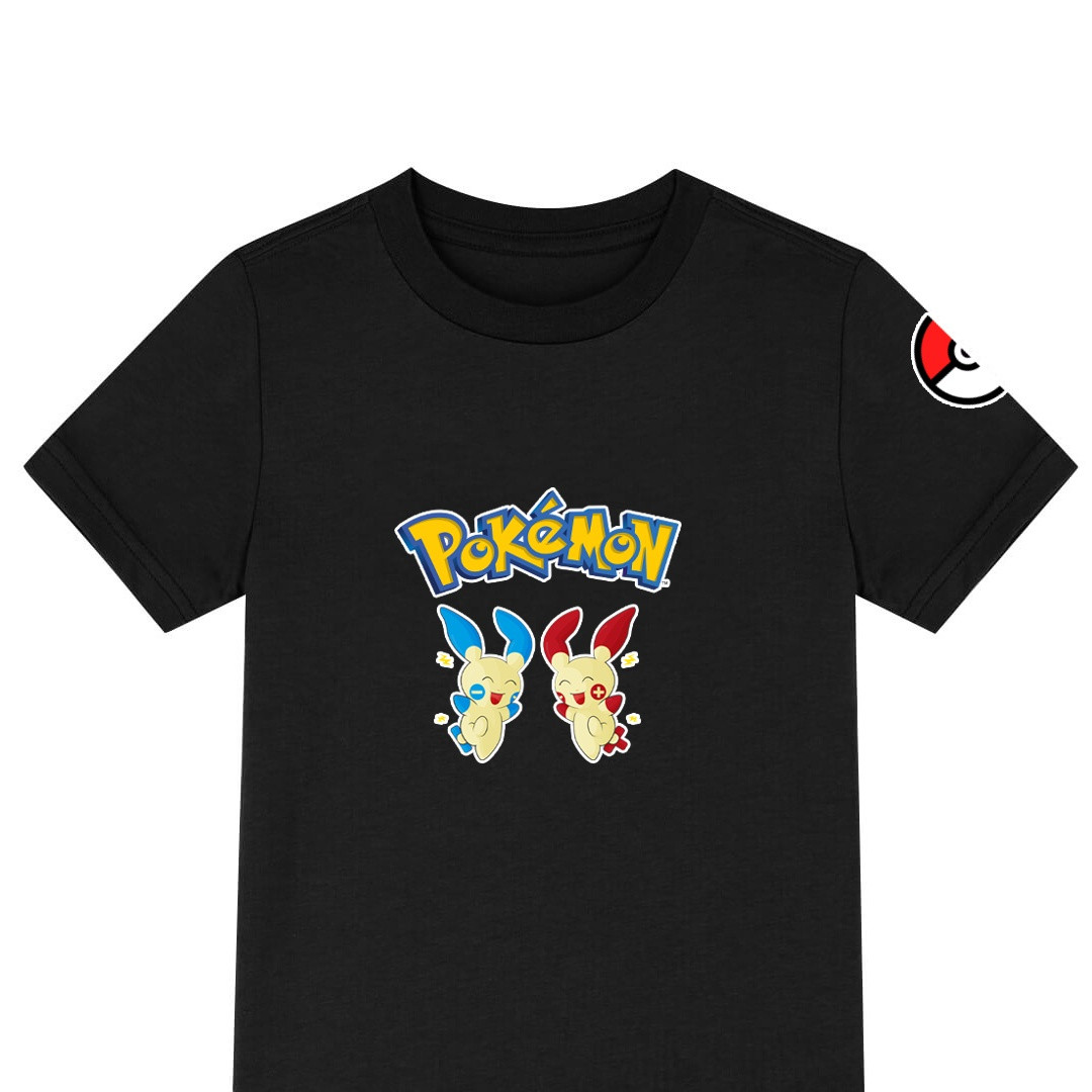Pokemon Tee Shirt T-Shirt Short Sleeve - Plusle Minun Happy Gathering Cartoon Art Series
