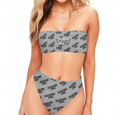 NBA San Antonio Spurs Bandeau Bikini Two Piece Women's Swimsuit - San Antonio Spurs Medley Monogram Wordmark